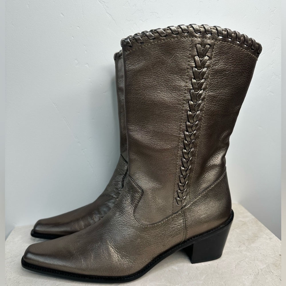 🆕 NWT Stuart Weitzman Western Metallic Leather Boots | Size 7